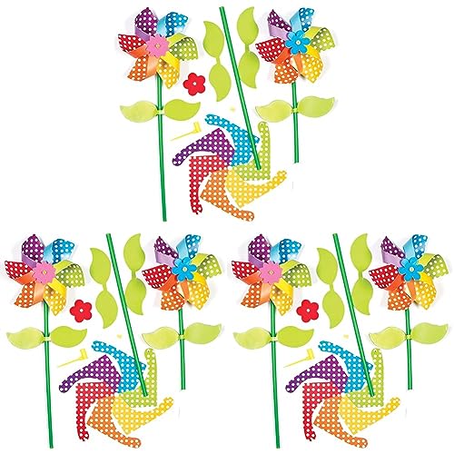 Baker Ross AG309 Windrädchen-Bastelsets „Blume“ in Regenbogenfarben für Kinder zum Basteln und Spielen (6 Stück), Sortiert, 13 cm, 6 Pack (Packung mit 3) von Baker Ross