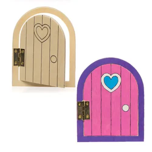Baker Ross AR220 Feen Türen aus Holz (4er-Pack), perfekt für Kinder zum Dekorieren und Personalisieren, ideal für Schule, Zuhause, Handwerksgruppen und mehr, holzfarben, 8.5cm x 11cm, 4 Pack von Baker Ross