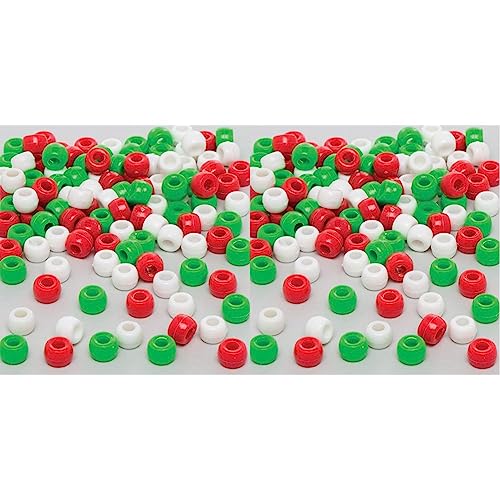 Baker Ross AR691 Großpackung Perlen für Kinder – für weihnachtliche Bastelarbeiten und Dekorationen (500 Stück), Rot, Weiß und Grün (Packung mit 2) von Baker Ross