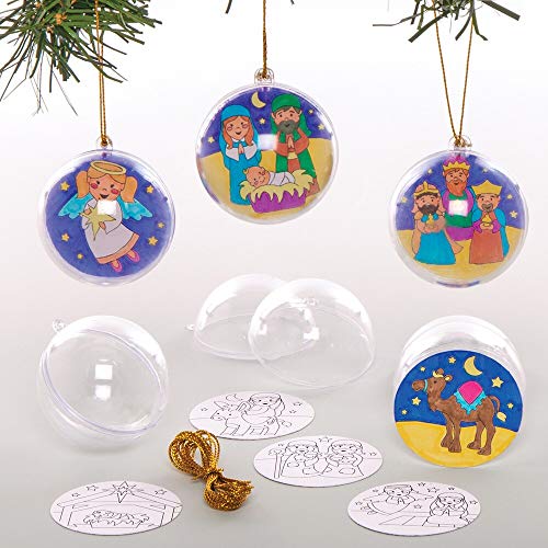 Baker Ross Bastelsets Weihnachtskugeln zum Ausmalen (8 Stück) Weihnachtsgeschichte Basteln für Kinder von Baker Ross