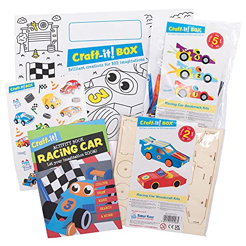 Baker Ross CBS022 Rennauto-Kunst und Bastelset für Kinder – zwei lustige Rennwagen-Themen-Kits, Aufkleber und Aktivitätsbuch für Jungen und Mädchen von Baker Ross