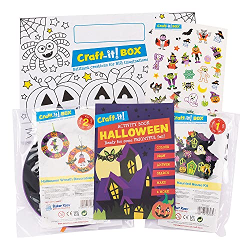 Baker Ross CBS024 Halloween Kunst und Handwerk Pack für Kinder – Zwei lustige Halloween Themed Creative Kits, Aufkleber und Aktivitätenbuch für Jungen und Mädchen von Baker Ross