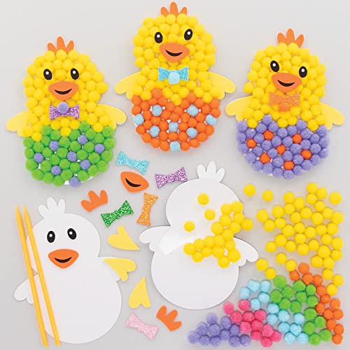 Baker Ross Chick Pom Pom Craft Set - Pack of 5, Self Adhesive Card with Colorful PomPoms for Kids Easter Craft (FC493), sortiert von Baker Ross