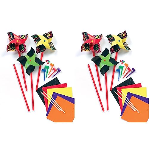 Baker Ross EK6032 Kinder Windrad mit Kratztechnik - Bunte Kratzbild-Windräder für Kinder zum Basteln, Spielen, toll als Mitgebsel (8 Stück), Sortiert, 30 cm (Packung mit 2) von Baker Ross