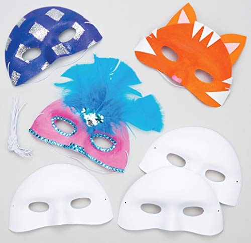 Baker Ross EV1246 Ross Masken aus Plastik zum Basteln und Bemalen - Karnevalsmasken - für Kinder ideal zum Kindergeburtstag und Karneval - 8 Stück, 15 cm, Weiß (Packung mit 2) von Baker Ross
