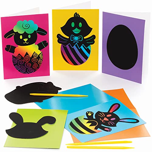 Baker Ross Ostern Kratz Kunst Karten - 6er Pack, Karten Basteln für Kinder (FC215) von Baker Ross