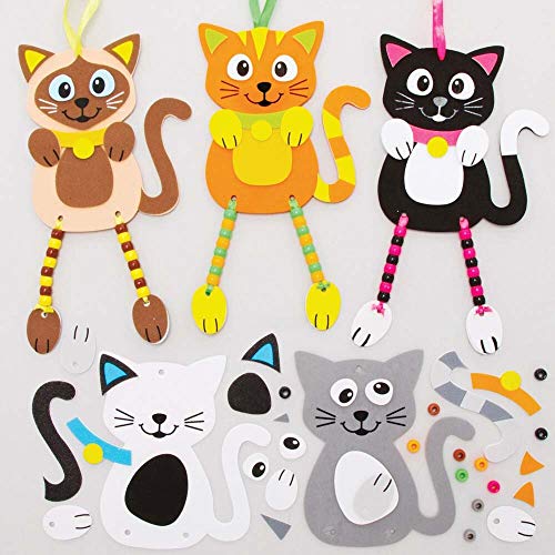 Baker Ross FE396 Katzenbastelarbeit mit Perlen zum Aufhängen, kreative Kunst- und Bastelaktivitäten für Kinder zum Basteln und Dekorieren, 5 Stück, sortiert von Baker Ross