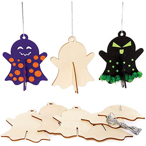 Baker Ross FX182 Geister 3D Dekorationen aus Holz-6er Pack, Kleine Bausätze, Basteln an Halloween für Kinder von Baker Ross