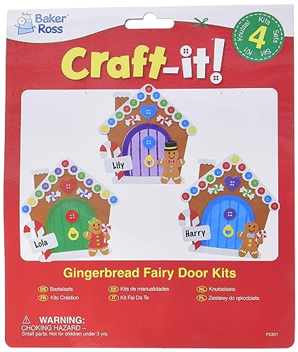 Baker Ross FX301 Lebkuchenhaus Feen Tür Bastelset-4er Pack, Moosgummi Basteln, Kleine Bastelsets für Kinder von Baker Ross