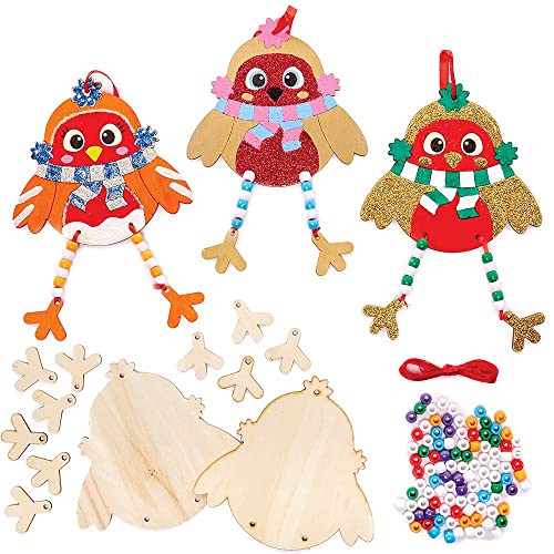 Baker Ross FX304 Rotkehlchen Holz Bastelset mit Perlen für Kinder-5er Pack, Baumelbeine Set für Kinder Dekorieren, Ideal für Kindergeburtstag Basteln von Baker Ross