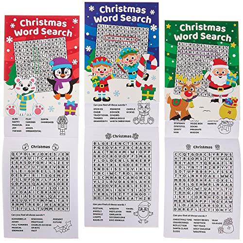 Baker Ross FX331 Wortsuchbücher Weihnachten-8er Pack, Ausmalen, Puzzles und Malen nach Zahlen für Kinder von Baker Ross