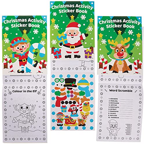 Baker Ross FX334 Sticker Aktivitäten Bücher Weihnachten-8er Pack, Ausmalen, Puzzles und Malen nach Zahlen für Kinder, Multicolour von Baker Ross