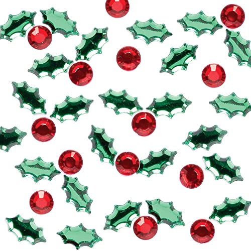 Baker Ross FX343 Selbstklebende Blätter und Beeren Schmucksteine-300 Stück, Weihnachts Edelsteine für Kinder zur Kartenherstellung, zum Basteln und Dekorieren von Baker Ross
