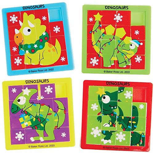 Baker Ross FX366 Weihnachts Dinosaurier Mini Schiebepuzzle-6er Pack, Weihnachtsschiebepuzzle, Puzzlespiele für Kinder, Kleine Nikolausgeschenke von Baker Ross
