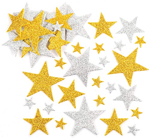 Baker Ross AV610 Glitzerstern-Aufkleber in Gold und Silber für Kinder zum Basteln und Dekorieren zu Weihnachten für Jungen und Mädchen (150 Stück) von Baker Ross