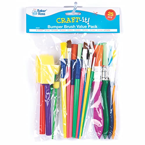 Baker Ross EK554 Stoßfänger Pinsel & Schwamm Tupfer Value Pack verschiedene Formen & Größen (Packung mit 25), Sortiert von Baker Ross