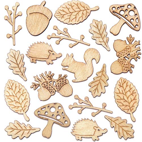 Baker Ross AR938 Herbstliche, kleine Holzformen für Kinder – kreatives Bastelset zum Basteln und Verzieren (45 Stück), Braun von Baker Ross