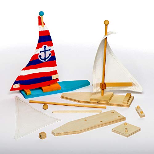 Baker Ross EF666 Ross Holz-Bastelsets „Segelboot“ - für Kinder zum Basteln und Bemalen - toll als Dekoration (2 Stück), 19 cm, Holzfarben von Baker Ross