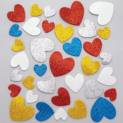 Baker Ross PJ133 Könige Krönung Glitzer Herz Aufkleber Set für Kinder – 210 Stück selbstklebende Schaumstoff-Aufkleber für Kinder von Baker Ross
