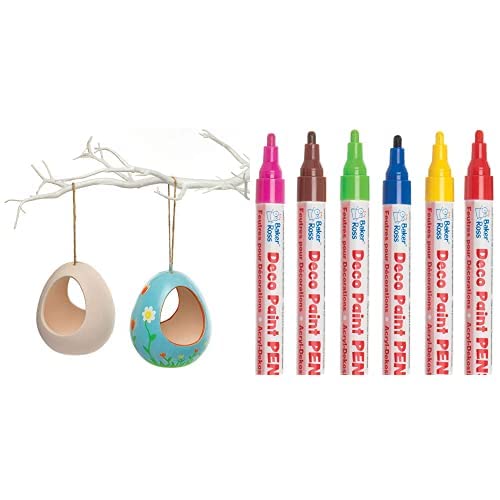 Baker Ross KeramikFutterhäuschen 2 Stückund Deko-Lackstifte (Packung B) 6 Stück von Baker Ross