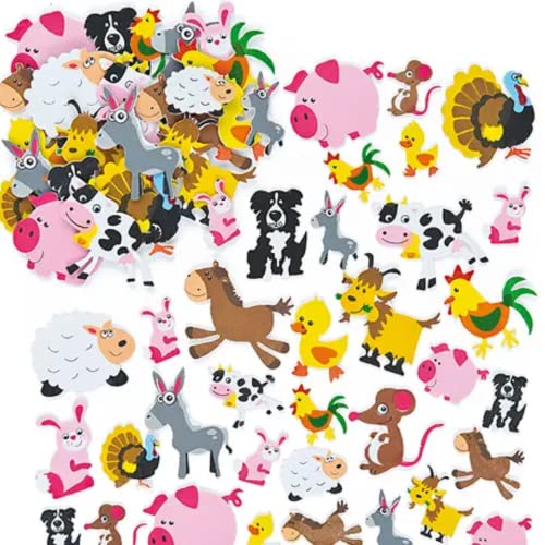 Baker Ross EV3104 Ross Moosgummi-Aufkleber Tiere auf dem Bauernhof für Kinder Karten und Bastelprojekten (96 Stück), Sortiert von Baker Ross