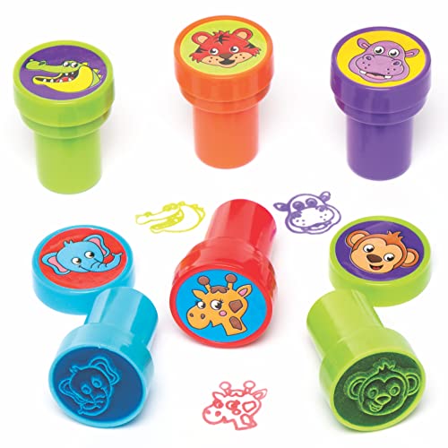 Baker Ross AV308 Selbstfärbende Stempel mit Dschungeltieren, perfekt für Kinder zum Verzieren von Karten, Briefen, ideal für Zuhause, Schule und Bastelgruppen (10er-Pack), sortiert, 20 mm von Baker Ross