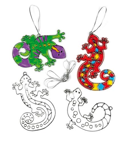 Baker Ross EF619 Suncatcher-Anhänger „Gecko“ - aus Acrylglas zum Aufhängen und Dekorieren für Kinder zum Basteln (6 Stück), 12 cm, Farblos von Baker Ross