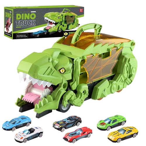 Balakaka Transport Truck Spielzeug Autos mit 6 Autos, Tragbare Dinosaurier Spielzeug Auto Spielzeug Rennstrecke, Dinosaurier Rennstrecke Truck für Jungen Alter 3-8 Geschenke,Grün von Balakaka