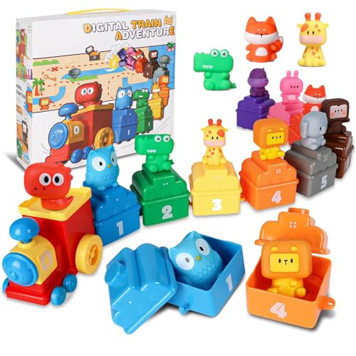 Balakaka Lernbauernhofzug zum Zählen Bunte Geschenkbox, Zug-Spielzeug mit 9 Bauernhoftieren und Wagen, Montessori Spielzeug Lernspielzeug für Kinder ab 1 2 3 Jahre Geburtstagsgeschenk Weihnachten von Balakaka