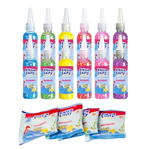 Balakaka Magic Water Elf Funkelndes Farbgel 12 Flaschen+ 4 Packungen Puder, DIY Magisches Wassergel Kreativ Kit, 3D Meer Kreaturen Lernspielzeug Geschenk für Kinder 3+ von Balakaka