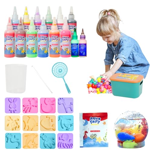 Balakaka Magic Water Elf mit 12 Flaschen Farbgel/ 2 Leuchtfarbgel, DIY Magisches Wassergel Kreativ Kit Aqua Gelz Set mit Form, 3D Meer Kreaturen Lernspielzeug Geschenk für Kinder 3+ von Balakaka