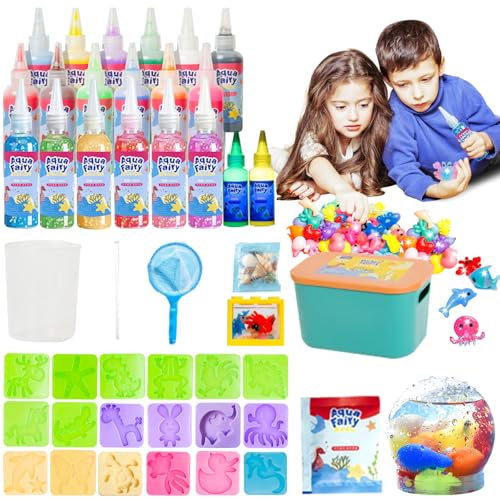 Balakaka Magic Water Elf mit 20 Flaschen Farbgel, DIY Magisches Wassergel Kreativ Kit Aqua Gelz Set mit 18 Form, 3D Meer Kreaturen Lernspielzeug Geschenk für Kinder 3+ von Balakaka
