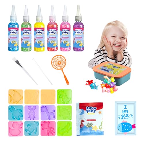 Balakaka Magic Water Elf mit 6 Flaschen Farbgel, DIY Magisches Wassergel Kreativ Kit Aqua Gelz Set mit Form, 3D Meer Kreaturen Lernspielzeug Geschenk für Kinder 3+ von Balakaka