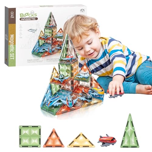 Balakaka Magnetische Bausteine Flugzeug 29 Stück, Magnetbausteine Kreatives Konstruktionsspielzeug Montessori Spielzeug, STEM-Lernspielzeug-Geschenk für 3+ Jahre alte Jungen Mädchen von Balakaka