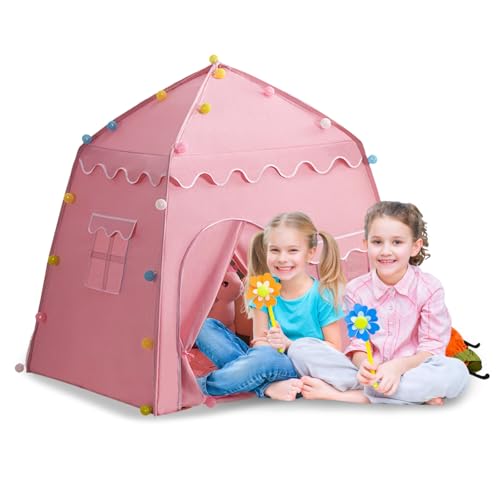 Balakaka Spielzelt für Kinder 130x100x130cm, Große Prinzessin Zelt mit Fenstern Atmungsaktiv, Kinderzelt Madchen Spielzelt Kinder Innen und Außen, Rosa von Balakaka
