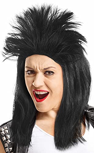 80er Tina Rockstar Perücke Perücke schwarz - das perfekte Accessoire für Ihr rockiges Kostüm zum Karneval von Balinco