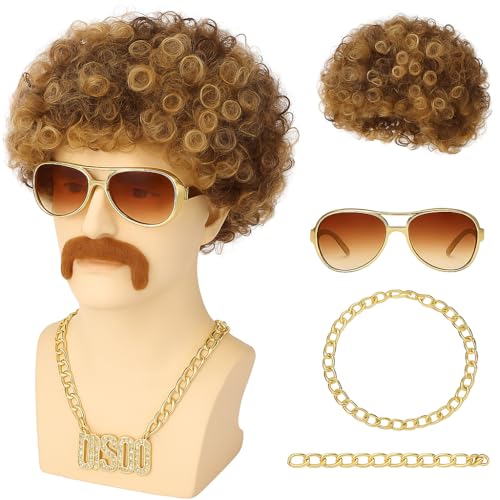 Balinco Afro-Set – Lockige Perücke mit Schnurrbart Brille & Halskette | Komplettes Party-Kostüm für Karneval Fasching Halloween & Cosplay | Unisex Verkleidung für Erwachsene & Kinder von Balinco