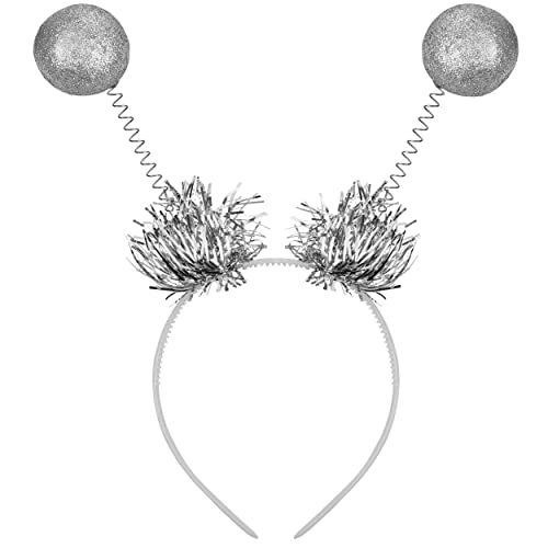 Balinco Alien Haarband Silber mit 2 runden Kugeln & Glitzereffekt | Haarreifen | Disco Queen Headband | Haarschmuck | Stirnband | Headwear | Karneval Fasching Halloween Party Kostüm für Damen & Herren von Balinco