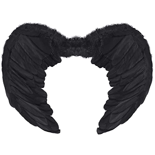 Balinco Engelsflügel | Engelflügel | Engel Flügel | Amor | Federflügel | Christkind als Accessoire für Damen Kostüm Halloween | Karneval | Mottoparty (Schwarz) von Balinco