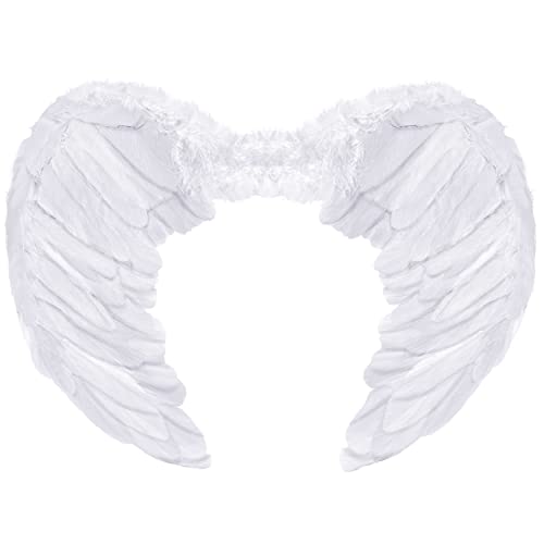 Balinco Engelsflügel | Engelflügel | Engel Flügel | Amor | Federflügel | Christkind als Accessoire für Damen Kostüm Halloween | Karneval | Mottoparty (Weiß) von Balinco