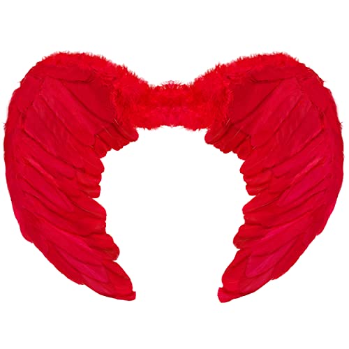 Balinco Engelsflügel | Engelflügel | Engel Flügel | Amor | Federflügel | Teufelsflügel als Accessoire für Damen Kostüm Halloween | Karneval | Mottoparty (Rot) von Balinco