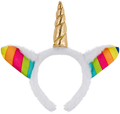 Balinco Haarreif in weiß mit Einhorn Unicorn in Gold Headband Haarreifen aus Plüsch Ohren Für Halloween Weihnachten Karneval Head Accessoires von Balinco