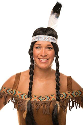 Balinco Indianer Perücke mit Zöpfen im Set in schwarz mit Feder für Herren & Damen Fasching Karneval von Balinco