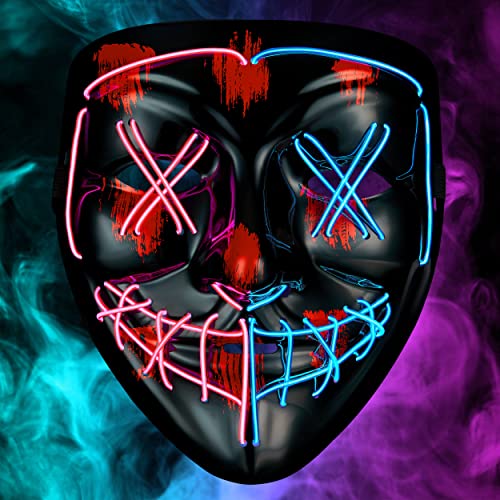 Balinco LED Maske 2-farbig Rot/Blau mit 3 Leuchtmodi - perfekt für Techno DJ | Halloween | Cosplay | Karneval | Gruselmaske | Neon Maske | als Ergänzung zum Horror Kostüm von Balinco