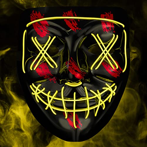 Balinco LED Maske mit 3 Leuchtmodi - perfekt für Techno DJ | Halloween | Cosplay | Karneval | Gruselmaske | Neon Maske | als Ergänzung zum Horror Kostüm (Gelb) von Balinco
