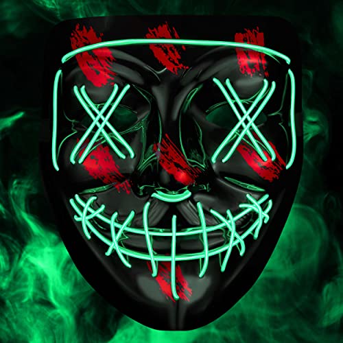 Balinco LED Maske mit 3 Leuchtmodi - perfekt für Techno DJ | Halloween | Cosplay | Karneval | Gruselmaske | Neon Maske | als Ergänzung zum Horror Kostüm (Grün) von Balinco