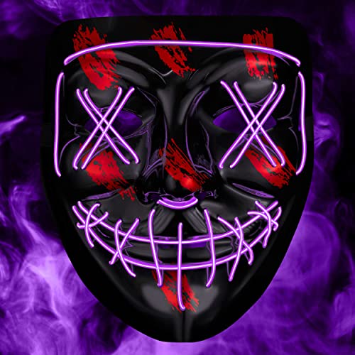 Balinco LED Maske mit 3 Leuchtmodi - perfekt für Techno DJ | Halloween | Cosplay | Karneval | Gruselmaske | Neon Maske | als Ergänzung zum Horror Kostüm (Lila) von Balinco