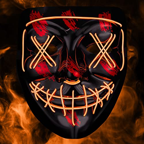 Balinco LED Maske mit 3 Leuchtmodi - perfekt für Techno DJ | Halloween | Cosplay | Karneval | Gruselmaske | Neon Maske | als Ergänzung zum Horror Kostüm (Neon Orange) von Balinco