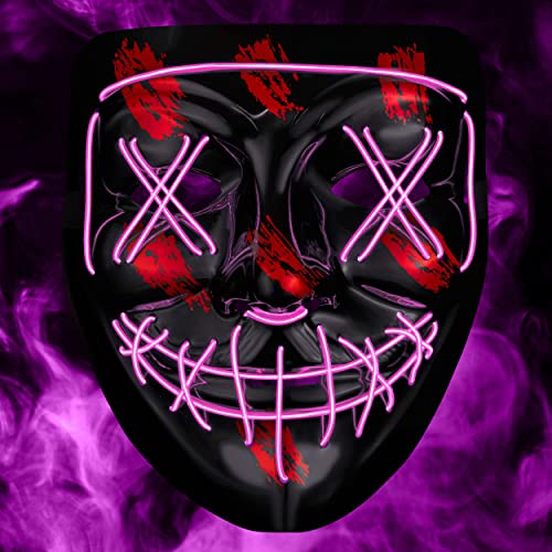 Balinco LED Maske mit 3 Leuchtmodi - perfekt für Techno DJ | Halloween | Cosplay | Karneval | Gruselmaske | Neon Maske | als Ergänzung zum Horror Kostüm (Pink) von Balinco