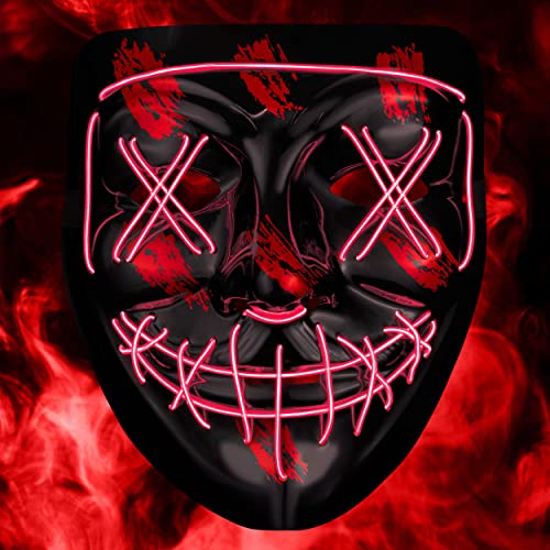 Balinco LED Maske mit 3 Leuchtmodi - perfekt für Techno DJ | Halloween | Cosplay | Karneval | Gruselmaske | Neon Maske | als Ergänzung zum Horror Kostüm (Rot) von Balinco